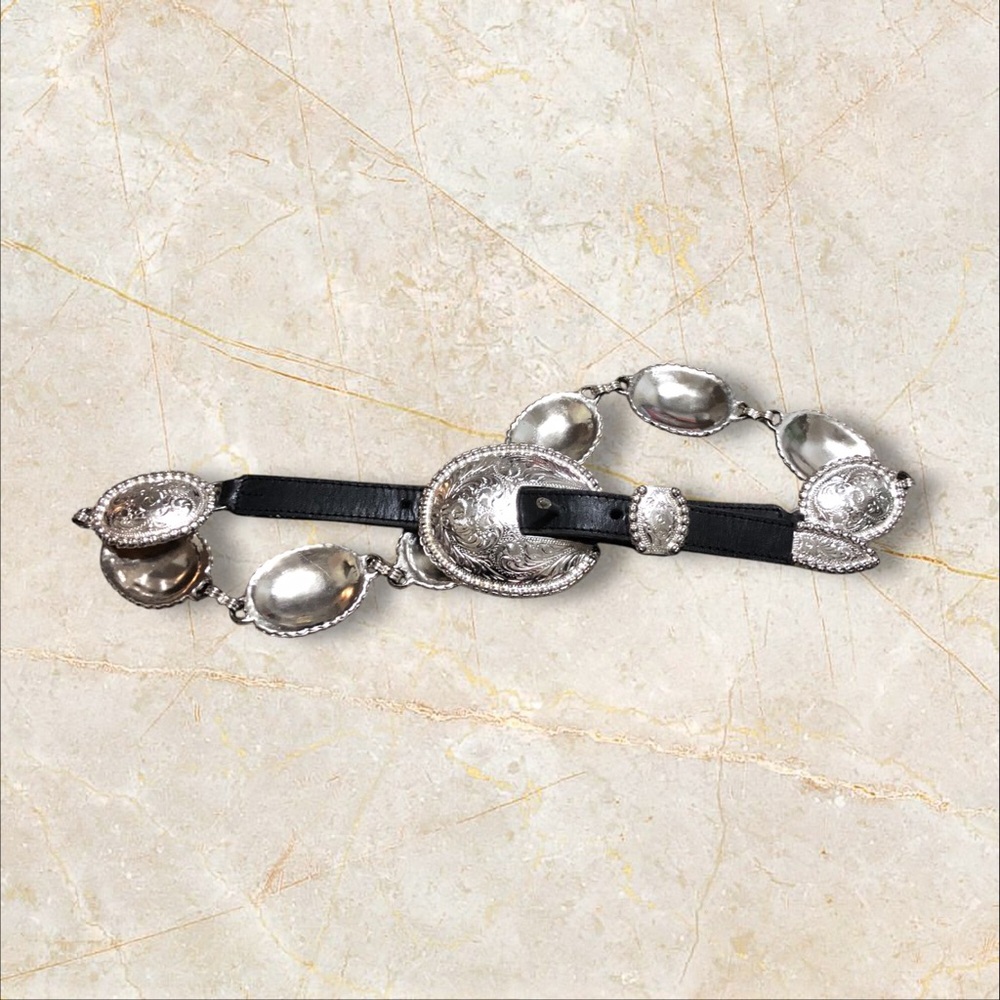 Tony Lama Leather Silver Tone Concho Western Belt Size Large